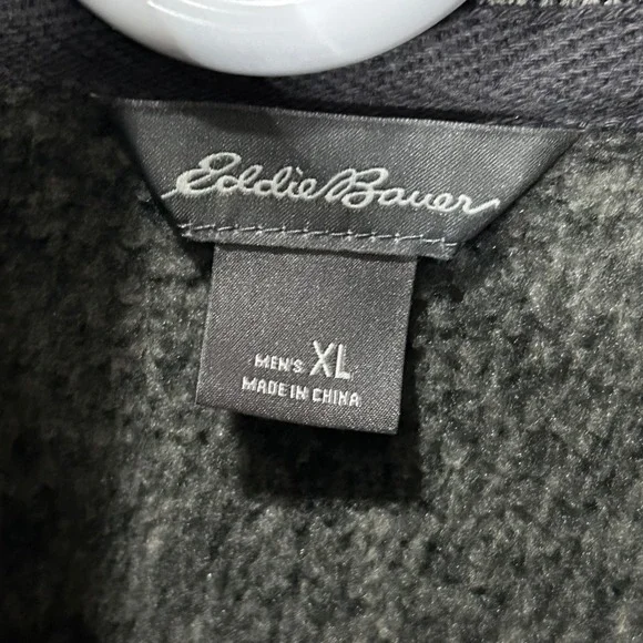 Eddie Bauer Mens XL Pullover 1/4 Button Sweater Gray Heather Fleece‎ Mock Neck - Picture 7 of 12